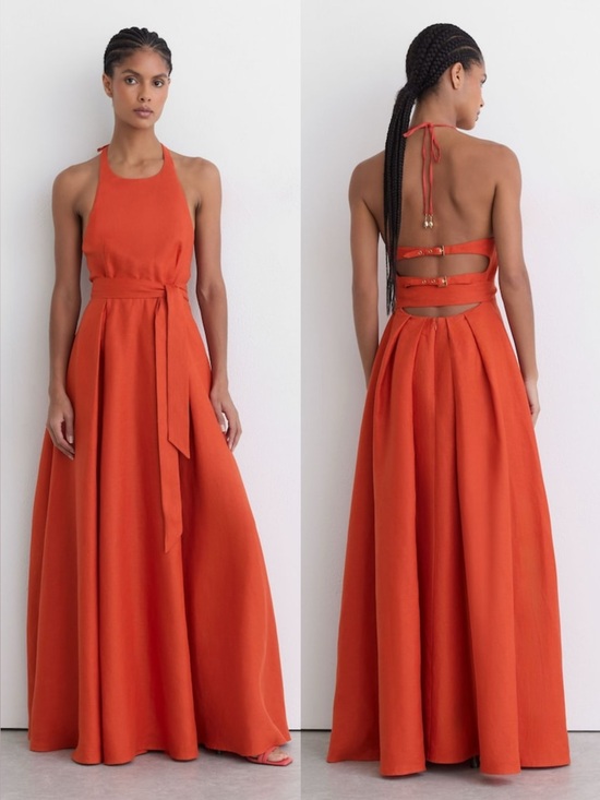 Reiss Dresses & Skirts - Reiss Coral Orange Paules Linen Open-Back Maxi Dress, US0 2 4 12